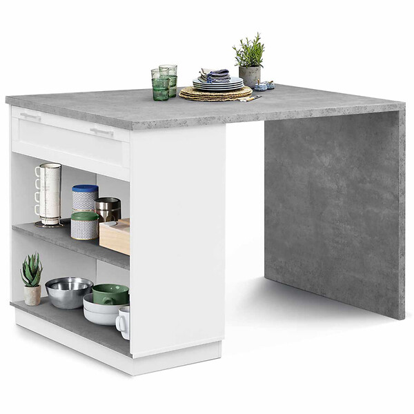 ID MARKET - Ilot central mange debout 4 personnes VITO 130 cm blanc et plateau effet béton - large
