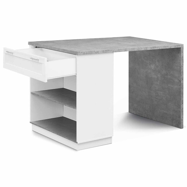 ID MARKET - Ilot central mange debout 4 personnes VITO 130 cm blanc et plateau effet béton - large