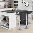 ID MARKET - Ilot central mange-debout 4 personnes VITO 130 cm blanc et plateau gris - vignette