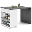 ID MARKET - Ilot central mange-debout 4 personnes VITO 130 cm blanc et plateau gris - vignette