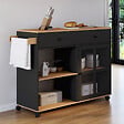 ID MARKET - Desserte de cuisine ACHILLE XXL avec étagère et placard vitré bois et noir L. 100 CM - vignette