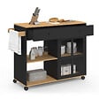ID MARKET - Desserte de cuisine ACHILLE XXL avec étagère et placard vitré bois et noir L. 100 CM - vignette