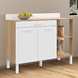ID MARKET - Buffet bas de cuisine 120 cm CINA plan de travail H.83 cm 2 portes + tiroir façon hêtre et blanc - vignette
