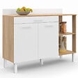 ID MARKET - Buffet bas de cuisine 120 cm CINA plan de travail H.83 cm 2 portes + tiroir façon hêtre et blanc - vignette