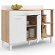 ID MARKET - Buffet bas de cuisine 120 cm CINA plan de travail H.83 cm 2 portes + tiroir façon hêtre et blanc - vignette