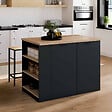 ID MARKET - Ilot central TIBO 120 cm bois noir avec plan de travail façon hêtre - vignette