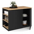 ID MARKET - Ilot central TIBO 120 cm bois noir avec plan de travail façon hêtre - vignette