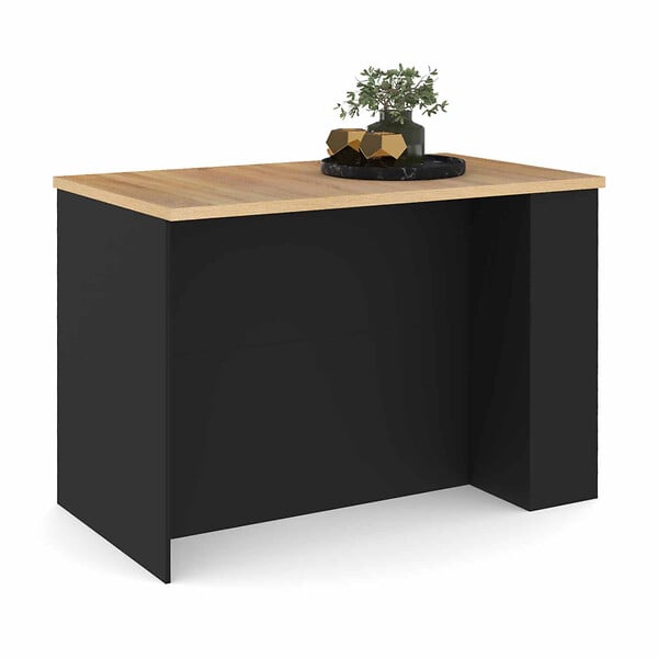 ID MARKET - Ilot central TIBO 120 cm bois noir avec plan de travail façon hêtre - large