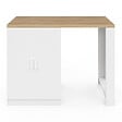 ID MARKET - Ilot central LINO 120 cm 2 personnes bois blanc et plan de travail façon hêtre et portes vitrées - vignette