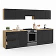 ID MARKET - Cuisine complète casserolier 300 cm SUBTIL avec plan de travail 9 éléments bois et noir - vignette