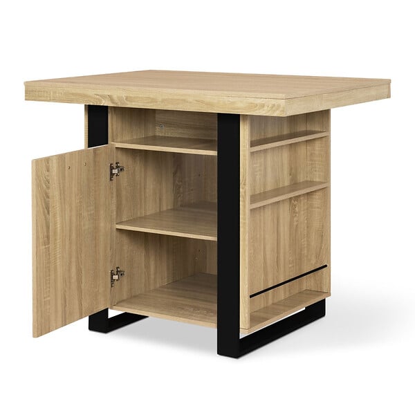 ID MARKET - Ilot central PHOENIX 110 cm bois et noir avec rangements - large