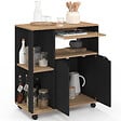 ID MARKET - Desserte de cuisine COSI bois noir et plateaux façon hêtre L.76 CM - vignette