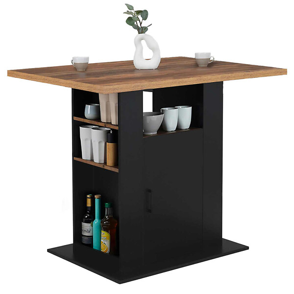 ID MARKET - Ilot central UGO 110 cm bois noir et effet bois foncé HAWKINS avec rangements - large