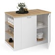 ID MARKET - Ilot central TIBO 120 cm bois blanc avec plan de travail façon hêtre - vignette