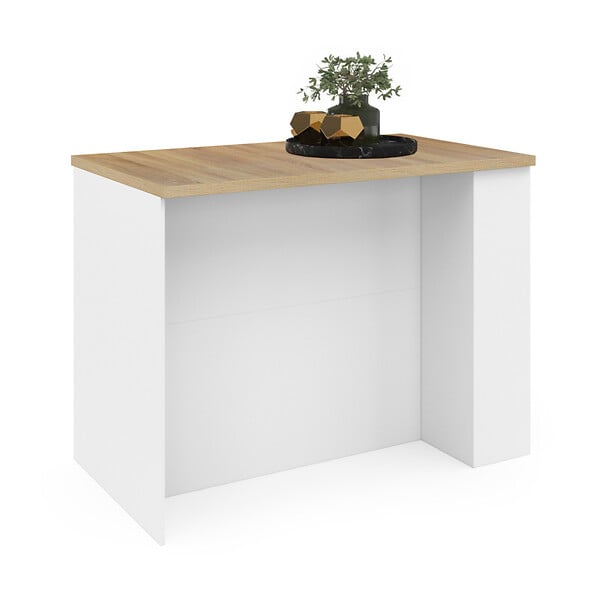 ID MARKET - Ilot central TIBO 120 cm bois blanc avec plan de travail façon hêtre - large