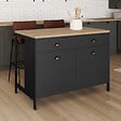 ID MARKET - Ilot central 120 cm campagne ISIS plateau bois façon hêtre et noir - vignette