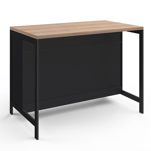 ID MARKET - Ilot central 120 cm campagne ISIS plateau bois façon hêtre et noir - large