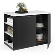 ID MARKET - Ilot central TIBO 120 cm bois noir avec plan de travail effet marbre ALASKA - vignette