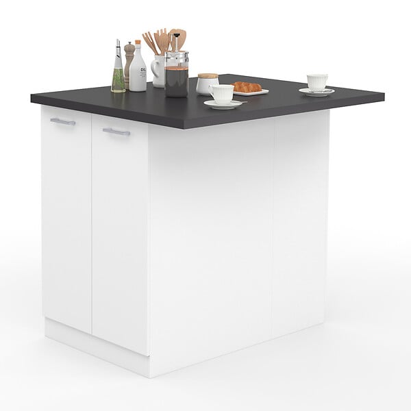 ID MARKET - Ilot central IVO 100 cm blanc avec plan de travail gris anthracite - large