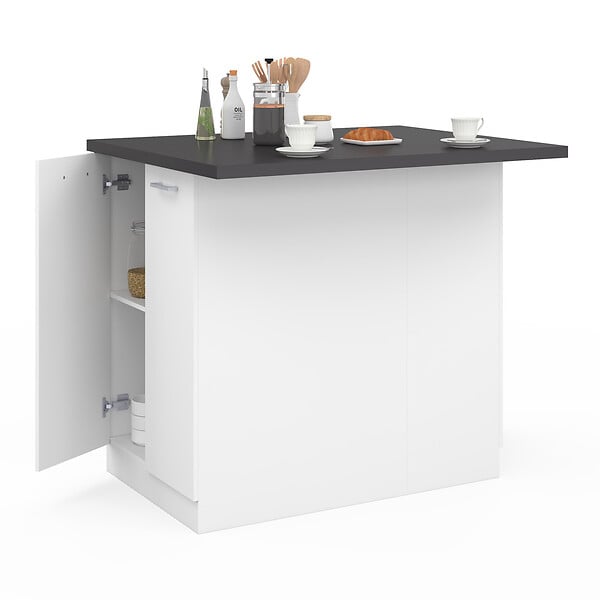 ID MARKET - Ilot central IVO 100 cm blanc avec plan de travail gris anthracite - large