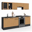 ID MARKET - Cuisine complète 240 cm SUBTIL avec vitrine + plan de travail 7 éléments noir et façon hêtre - vignette