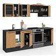 ID MARKET - Cuisine complète 240 cm SUBTIL avec vitrine + plan de travail 7 éléments noir et façon hêtre - vignette