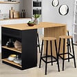 ID MARKET - Ilot central mange-debout 4 personnes VITO 130 cm noir et plateau bois - vignette