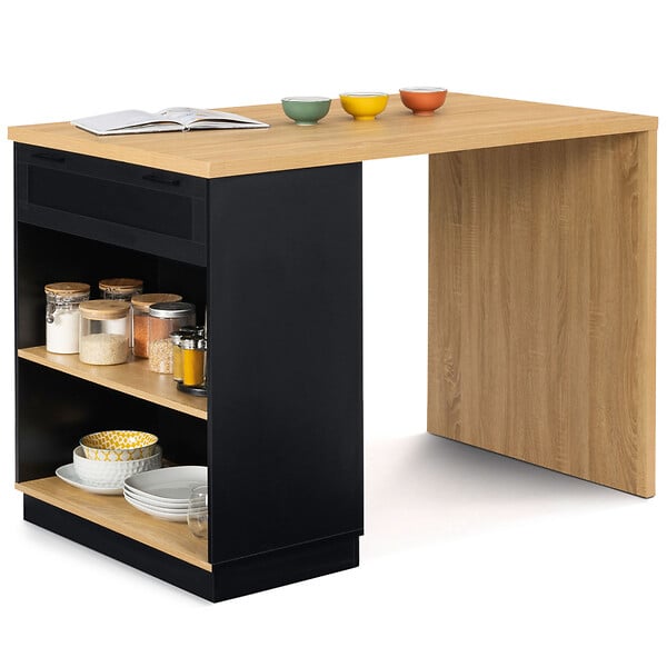 ID MARKET - Ilot central mange-debout 4 personnes VITO 130 cm noir et plateau bois - large