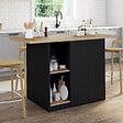 ID MARKET - Ilot central BAO 140 cm 4 personnes bois noir avec plan de travail façon hêtre - vignette
