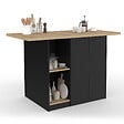 ID MARKET - Ilot central BAO 140 cm 4 personnes bois noir avec plan de travail façon hêtre - vignette