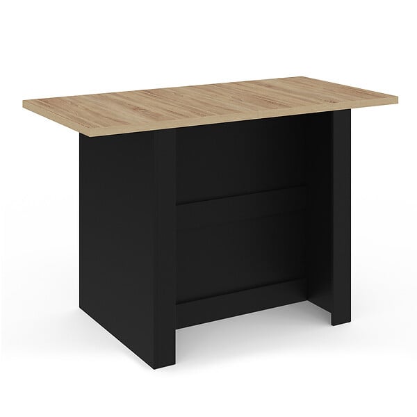 ID MARKET - Ilot central BAO 140 cm 4 personnes bois noir avec plan de travail façon hêtre - large