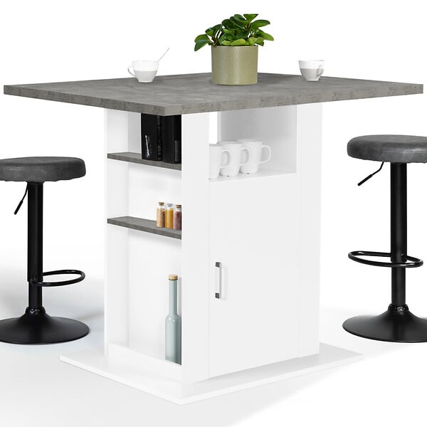 ID MARKET - Ilot central UGO 110 cm plateau effet béton et blanc avec rangements - large