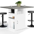 ID MARKET - Ilot central UGO 110 cm plateau effet béton et blanc avec rangements - vignette
