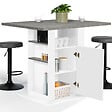 ID MARKET - Ilot central UGO 110 cm plateau effet béton et blanc avec rangements - vignette
