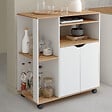 ID MARKET - Desserte de cuisine COSI bois blanc et plateaux façon hêtre L.76 CM - vignette