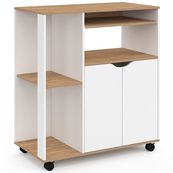 ID MARKET - Desserte de cuisine COSI bois blanc et plateaux façon hêtre L.76 CM - large