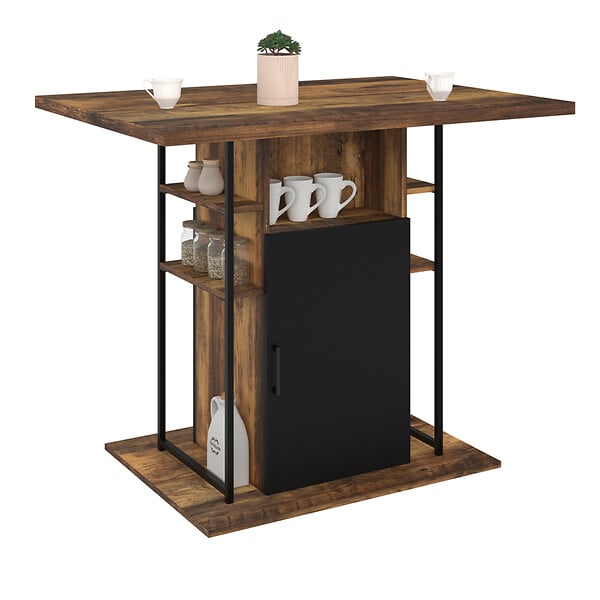 ID MARKET - Ilot central UGO 110 cm bois noir et effet bois foncé HAWKINS avec rangements design industriel - large