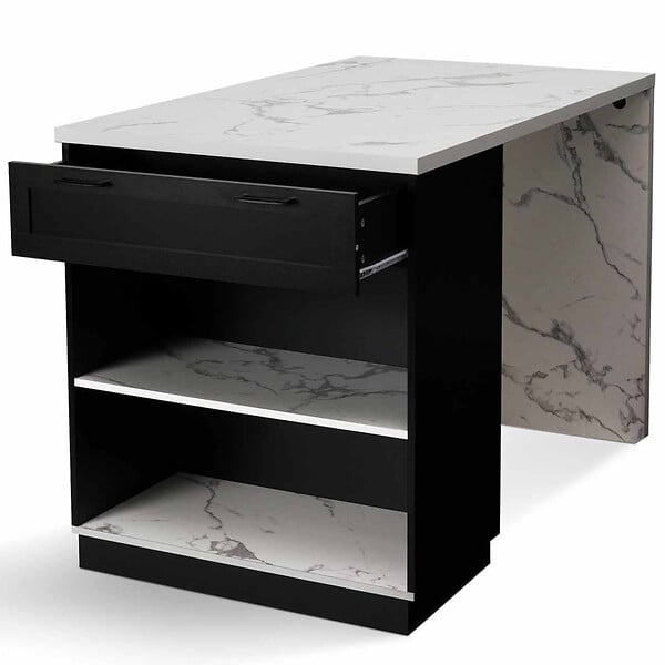 ID MARKET - Ilot central mange debout 4 personnes VITO 130 cm noir et plateau effet marbre ALASKA - large