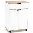 ID MARKET - Desserte de cuisine COSY placard avec tiroir bois blanc et plateaux façon hêtre L.60 CM - vignette