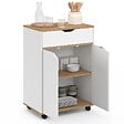ID MARKET - Desserte de cuisine COSY placard avec tiroir bois blanc et plateaux façon hêtre L.60 CM - vignette