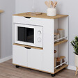 ID MARKET - Desserte micro-onde de cuisine COSI placard avec tiroir et étagères à épices bois blanc et plateaux façon hêtre L.76 cm - vignette