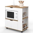 ID MARKET - Desserte micro-onde de cuisine COSI placard avec tiroir et étagères à épices bois blanc et plateaux façon hêtre L.76 cm - vignette