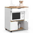 ID MARKET - Desserte micro-onde de cuisine COSI placard avec tiroir et étagères à épices bois blanc et plateaux façon hêtre L.76 cm - vignette