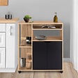 ID MARKET - Desserte de cuisine COSI bois façon hêtre et portes noires L.76 CM - vignette