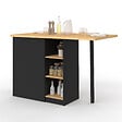 ID MARKET - Ilot central CESAR 140 cm 5 personnes bois noir avec plan de travail façon hêtre - vignette