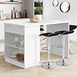 ID MARKET - Ilot central mange-debout 4 personnes VITO 130 cm blanc et plateau marbre ALASKA - vignette