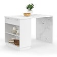 ID MARKET - Ilot central mange-debout 4 personnes VITO 130 cm blanc et plateau marbre ALASKA - vignette