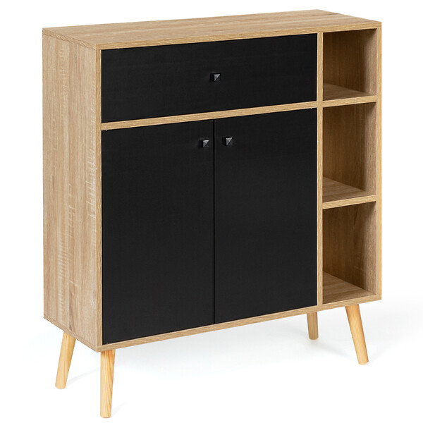 ID MARKET - Meuble de rangement EMMIE scandinave bois et noir avec placard et tiroir - large