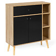 ID MARKET - Meuble de rangement EMMIE scandinave bois et noir avec placard et tiroir - vignette