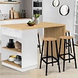 ID MARKET - Ilot central mange debout 4 personnes VITO 130 cm blanc et plateau bois - vignette